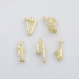 18K Gold PVD Musical instruments trumpet harp clarinet trombone saxophone sax charm s Charms - Tarnish Resistant