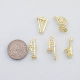 18K Gold PVD Musical instruments trumpet harp clarinet trombone saxophone sax charm s Charms - Tarnish Resistant