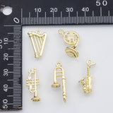 18K Gold PVD Musical instruments trumpet harp clarinet trombone saxophone sax charm s Charms - Tarnish Resistant