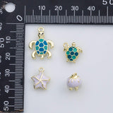 18K Gold PVD Starfish Jellyfish Sea Turtle fish ocean beach summer enamel charm s Charms - Tarnish Resistant