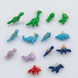 18K Gold pvd Dinosaur stegosaurus t-rex triceratops enamel charm s Charms - Tarnish Resistant