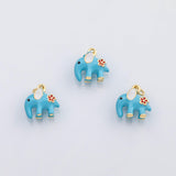 18K Gold PVD Elephant blue enamel charm s Charms - Tarnish Resistant