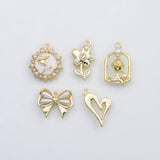 18K Gold PVD Flower bow ribbon pearl heart charm s Charms - Tarnish Resistant