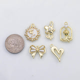 18K Gold PVD Flower bow ribbon pearl heart charm s Charms - Tarnish Resistant