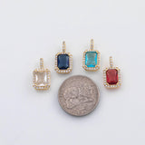18K Gold PVD rectangle charms sapphire blue clear charm birthstone s 21x11mm - Tarnish Resistant