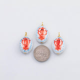 18K Gold PVD Ceramic Lobster charm Double-Sided hmade ceramic porcelain vintage charm - Tarnish Resistant