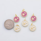 18K Gold PVD Pink enamel moon sun stars sky charm - Tarnish Resistant