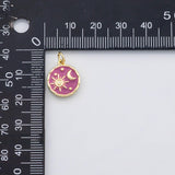 18K Gold PVD Pink enamel moon sun stars sky charm - Tarnish Resistant