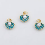 18K Gold PVD Clam shell sea shell oyster shell with pearl charm s Charms - Tarnish Resistant