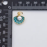 18K Gold PVD Clam shell sea shell oyster shell with pearl charm s Charms - Tarnish Resistant