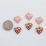18K Gold pvd Pink red heart enamel charm valentine's day s Charms - Tarnish Resistant