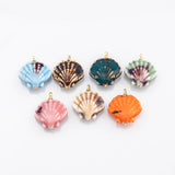 18K Gold PVD Ceramic Sea Shell Charm Colorful ceramic clam oyster shell charms hmade painted porcelain vintage - Tarnish Resistant