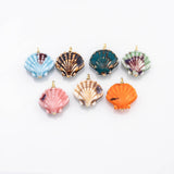 18K Gold PVD Ceramic Sea Shell Charm Colorful ceramic clam oyster shell charms hmade painted porcelain vintage - Tarnish Resistant