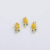 18K Gold PVD Sunflower daisy flower Enamel Charm s Charms - Tarnish Resistant