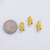 18K Gold PVD Sunflower daisy flower Enamel Charm s Charms - Tarnish Resistant