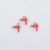 18K Gold PVD Hair dryer charm stylist Enamel Charm s Charms - Tarnish Resistant