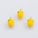 18K Gold pvd Lemon Charm 3D enamel fruit charm s Charms - Tarnish Resistant