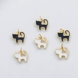 18K Gold pvd Cat Charm White Black Cat Enamel Charm Charm s Charms - Tarnish Resistant