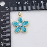 18K Gold PVD Enamel flower with pearl charm - Tarnish Resistant