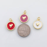 18K Gold PVD Heart coin charm enamel charm - Tarnish Resistant