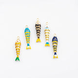 18K Gold PVD Painted fish charm with flexible spine Charm s Charms - Tarnish Resistant