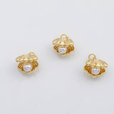 18K Gold PVD Sea shell clam shell oyster shell with pearl Charm ocean beach charms s - Tarnish Resistant