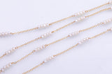 Genuine Freshwater Pearl 3mm pearl- 4 pearls- with 25mm spacing 14k Gold Filled 1.5mm Cable Chain, permanent jewelry chain, wholesale chain