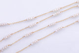 Genuine Freshwater Pearl 3mm pearl- 4 pearls- with 25mm spacing 14k Gold Filled 1.5mm Cable Chain, permanent jewelry chain, wholesale chain