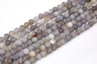 Natural Matt Banded Gray Agate, High Quality in Matte Round, 6mm, 8mm, 10mm- In Full 15.5 Inch Strand Gemstone Beads