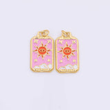 Pink Evil Eye Sun Charm Tarot 14x24mm 18k Gold Filled for Charm Bar Bracelets and Necklaces White Gold Silver Pave CZ Minimalist Charms