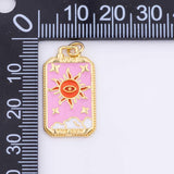 Pink Evil Eye Sun Charm Tarot 14x24mm 18k Gold Filled for Charm Bar Bracelets and Necklaces White Gold Silver Pave CZ Minimalist Charms