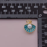 Sea shell clam shell pearl enamel charm 18k Gold Filled charm bar charms for bracelets and necklaces minimalist cz pave silver
