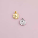 Ancient coin charm roman greek coin charm 18k Gold Filled charm bar charms for bracelets and necklaces minimalist cz pave silver