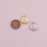 Ancient coin charm roman greek coin charm 18k Gold Filled charm bar charms for bracelets and necklaces minimalist cz pave silver
