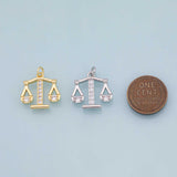 Scale of justice libra charm 18k Gold Filled Charm Bar Bracelets and Necklaces Silver Pave CZ Minimalist Charms
