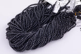 Natural Black Spinel Beads Diamond Cut Round 2mm 3mm Beads 15.5" Strands