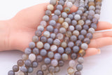 8mm 10mm Natural Striped Gray Agate Beads Smooth Round 15.5" Untreated Loose Beads 8mm