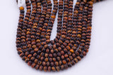 Diamond Cut Tiger's Eye Faceted Roundel Beads 8mm Smooth Round 15.5" Loose Beads Natural Untreated