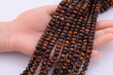 Diamond Cut Tiger's Eye Faceted Roundel Beads 8mm Smooth Round 15.5" Loose Beads Natural Untreated