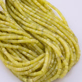 Yellow Olive Jade Beads 4mm Heishi Roundel Smooth Round 15.5" Loose Beads Natural Untreated