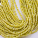 Yellow Olive Jade Beads 4mm Heishi Roundel Smooth Round 15.5" Loose Beads Natural Untreated