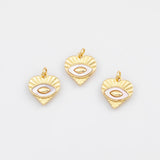 18K Gold PVD Evil eye sunburst heart charm mother of pearl shell charm - Tarnish Resistant