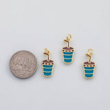 18K Gold PVD Large soda drink fast food charm enamel charm s Charms - Tarnish Resistant
