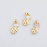 18K Gold PVD Cat charm with mother of pearl face animal charm - Tarnish Resistant