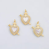 18K Gold pvd Heart with arrow charm mother of pearl shell charm - Tarnish Resistant