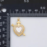 18K Gold PVD Heart with arrow charm mother of pearl shell charm - Tarnish Resistant