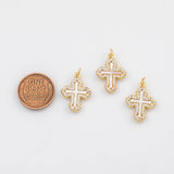 18K Gold PVD Christian Cross mother of pearl shell charm - Tarnish Resistant