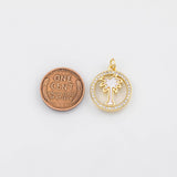 18K Gold pvd Palm tree coconut tree charm with mother of pearl face charm - Tarnish Resistant
