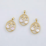 18K Gold pvd Cherry cherries fruit charm with mother of pearl face charm - Tarnish Resistant