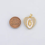 18K Gold PVD Catholic Jesus Mary Saint heart mother of pearl shell charm - Tarnish Resistant